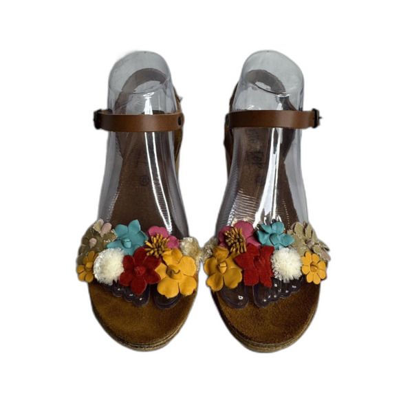 BioStep Floral Embellished detail cork Wedge heels leather size 8 boho chic girl - Picture 4 of 12